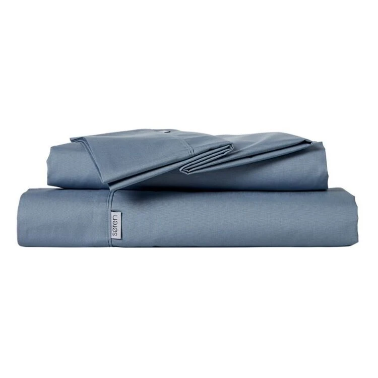 Soren 250 Thread Count Cotton Percale Sheet Set Blue 2 Soren 250 Thread Count Cotton Percale Sheet Set Blue - Image 2