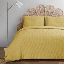 Chyka Home Celeste Cotton Linen Blend Waffle Quilt Cover Set Mustard