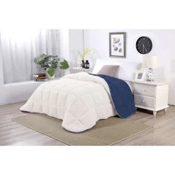 Ramesses Sherpa Fleece Comforter Set Queen Bed Navy Queen