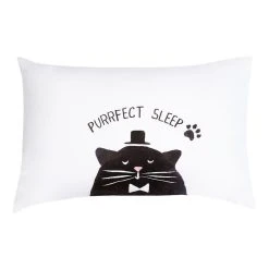 Mozi The Cat Sleeps Here 300 Thread Count Cotton Percale Standard Pillowcase White Standard