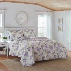 Laura Ashley Keighley Coverlet Set Queen Bed Lilac Queen