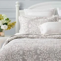 Laura Ashley Rowland Coverlet Set Queen Bed Dove Queen
