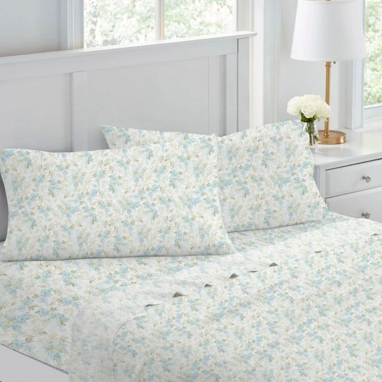 Laura Ashley Rena 375 Thread Count Cotton Sheet Set Teal 1 Laura Ashley Rena 375 Thread Count Cotton Sheet Set Teal