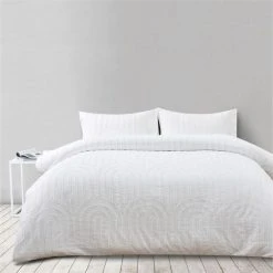 Soren Clipped Clarity Quilt Cover Set White
